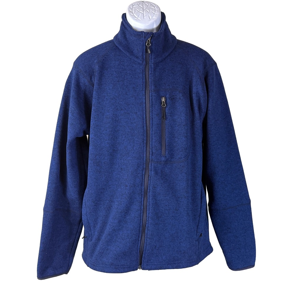 Orvis Trout Bum Fleece Jacket Mens L Blue Full Zip Sweater Knit Mock Neck